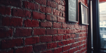 Red brick wall with subtle mortar lines and a slightly distressed surface, adding a vintage urban feelの素材