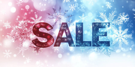 Festive holiday "SALE" banner with snowflakes and seasonal colors, ideal for Christmas promotionsの素材