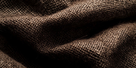 Coarse burlap texture in dark brown with natural fiber details for a rustic, countryside-inspired lookの素材