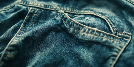 Vintage denim texture with visible seams and slightly faded spots, adding a casual, relaxed feelの素材