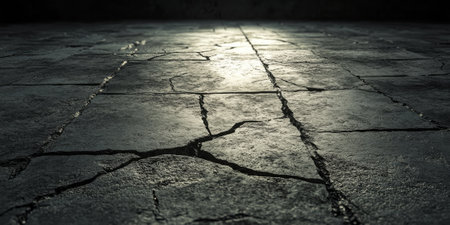 Concrete texture with light patches and visible cracks, creating an industrial, minimalist backdropの素材