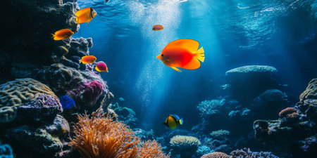 A vibrant underwater scene with colorful fish and coral, illustrating the timeless magic of ocean lifeの素材