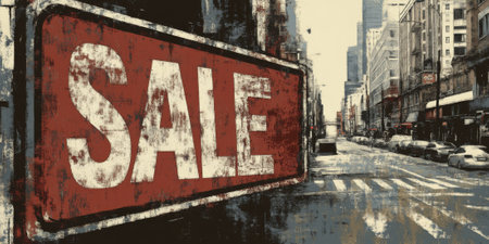 Edgy grunge "SALE" banner with distressed textures and faded color palette for an urban feelの素材