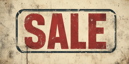 Vintage-style "SALE" banner with distressed paper texture and classic typographyの素材