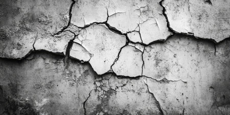 Concrete wall texture with weathered cracks and a gritty, urban feelの素材