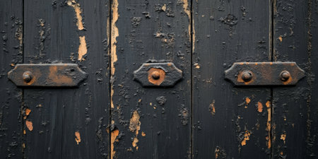 Grunge-style background featuring dark, weathered textures with hints of rust and peeling paint for a vintage feelの素材