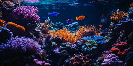 Striking coral reef background with vibrant underwater life, perfect for ocean-themed designsの素材