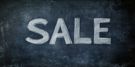 Textured chalkboard background with "SALE" written in white chalk font, for a casual, welcoming feelの素材