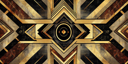 Elegant art deco pattern background with gold and black accents, perfect for vintage-inspired designsの素材