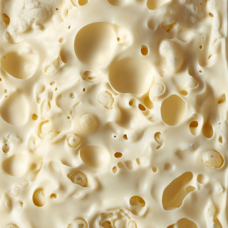 Close-up seamless texture of cheese with delicate holes and creamy, rich texture, a perfect background for culinary designsの素材