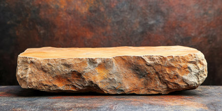 Rustic terracotta stone podium with rough finish, ideal for eco-friendly or artisanal productsの素材