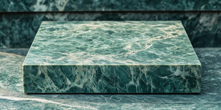 Green stone podium with a matte finish, smooth surface, and light marbling, perfect for an eco-inspired product displayの素材