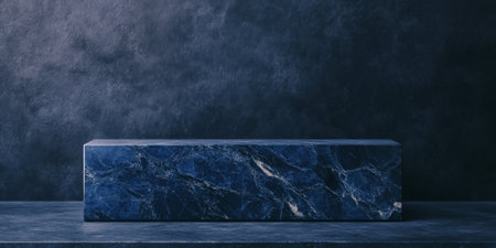 Deep indigo stone podium with subtle marbling and polished finish, ideal for luxury or nighttime product displayの素材
