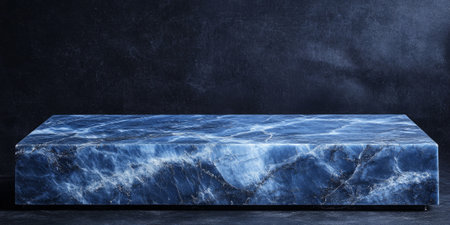 Deep indigo stone podium with subtle marbling and polished finish, ideal for luxury or nighttime product displayの素材