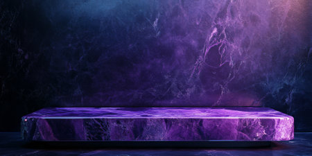 Vibrant purple stone podium with subtle patterns and glossy surface for an elegant, high-end displayの素材