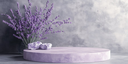 Soft lavender stone podium with a matte finish, ideal for beauty or wellness product displayの素材