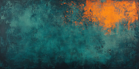 Abstract background with dark teal grunge texture and hints of orange light, creating a worn, vintage-inspired atmosphereの素材