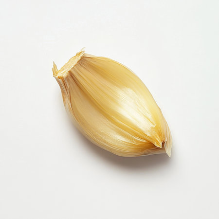 A single clove of garlic, isolated on a white background, highlighting its culinary usesの素材