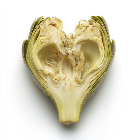 A single artichoke heart, isolated on a white background, emphasizing a gourmet and unique ingredientの素材