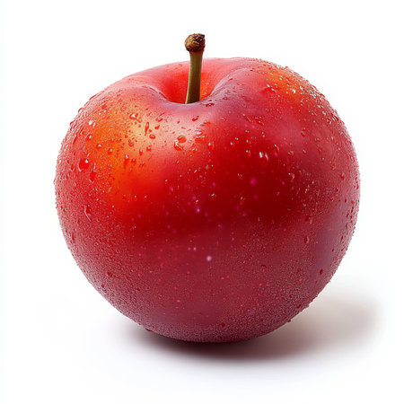A ripe and juicy plum, isolated on a white background, emphasizing its rich color and sweet flavorの素材