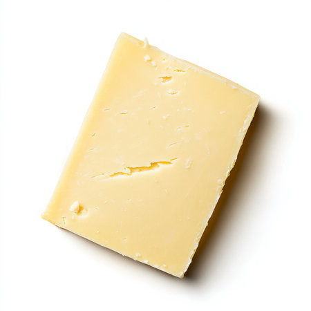 A single slice of cheddar cheese, isolated on a white background, emphasizing a rich and savory optionの素材