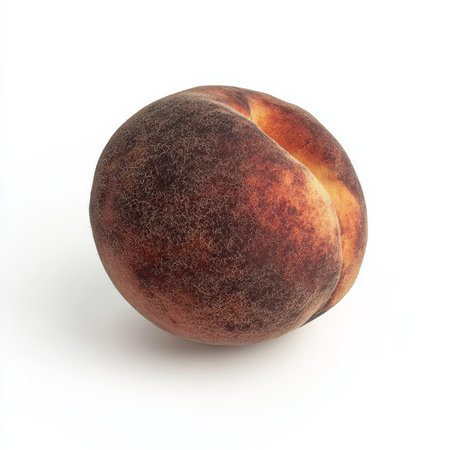 A fresh peach with visible fuzz, isolated on a white background, emphasizing a summer fruitの素材