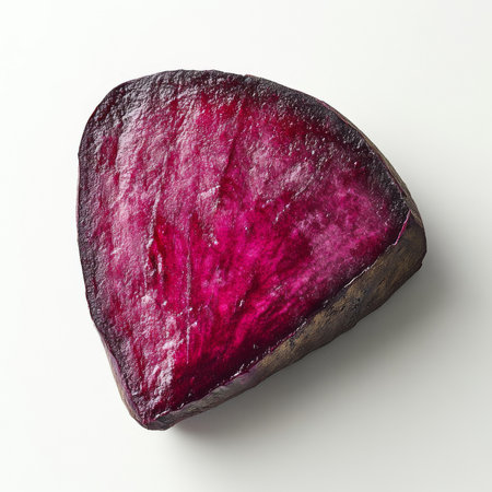 A single slice of fresh beetroot, isolated on a white background, emphasizing a colorful vegetableの素材