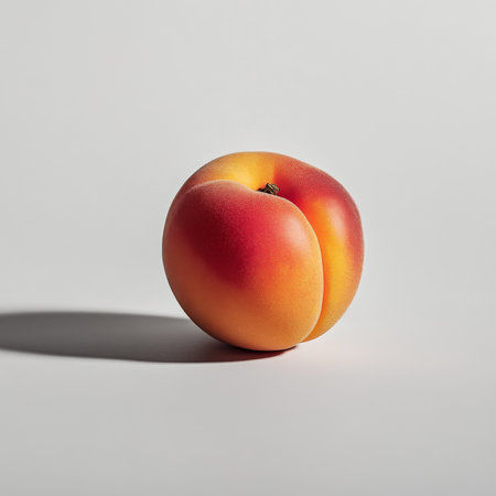 A single ripe apricot, isolated on a white background, showcasing a sweet stone fruitの素材