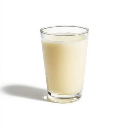 A glass of coconut milk, isolated on a white background, showing a tropical dairy-free drinkの素材