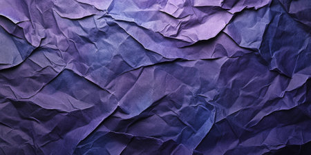Deep violet crumpled paper texture with rich indigo and lavender tones. Complex folds and soft shadows give depth and character.の素材