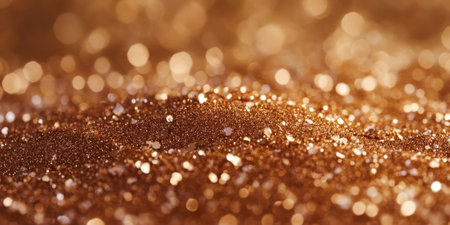 Bronze glitter sparkle background with warm metallic hues, combining radiant bokeh effects and shimmering details for a luxurious vibe.の素材