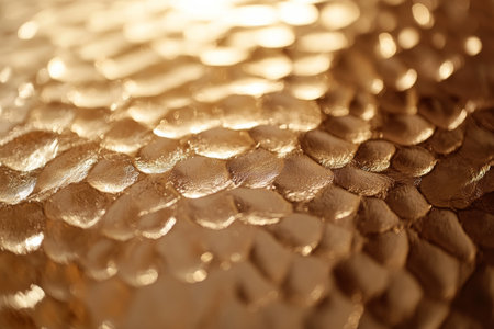 A hammered gold metal surface with uneven dents and a warm, luxurious shine.の素材