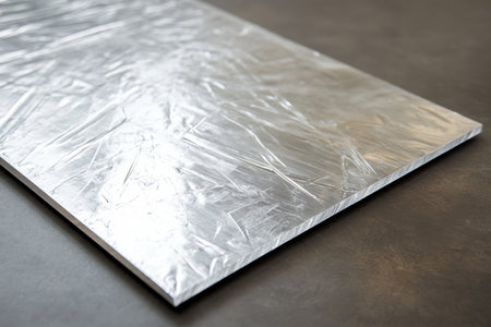 A scratched aluminum sheet with visible scuff marks and a semi-polished finish, perfect for rugged designs.の素材