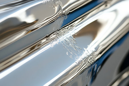 A scratched chrome surface with high-gloss reflections and rugged imperfections, adding character.の素材