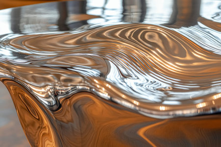 A shiny, reflective steel surface with subtle wavy distortions, creating a dynamic and contemporary appearance.の素材
