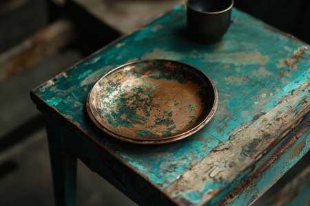 A heavily worn copper plate with visible green patina and aged textures, creating an antique appearance.の素材