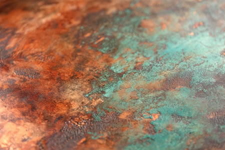 A smooth copper sheet with visible oxidation, blending warm reddish tones with hints of green, creating a rustic aesthetic.の素材