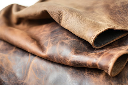 Aged leather texture, rich brown with visible creases, scratches, and natural patina for a vintage feelの素材