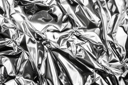 A polished chrome background with high-gloss reflections and soft distortions, creating a futuristic metallic surface.の素材