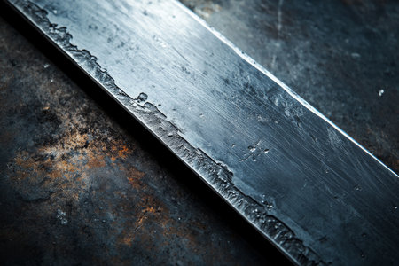 A cold steel background with scratches and scuff marks, emphasizing its industrial and rugged nature.の素材
