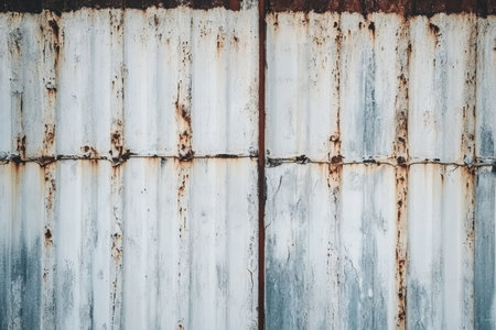 A weathered steel sheet with streaks of rust and subtle scratches, perfect for industrial backdrops.の素材