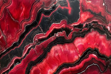 Polished gemstone texture, swirling patterns of deep red and black with faint glimmers of lightの素材
