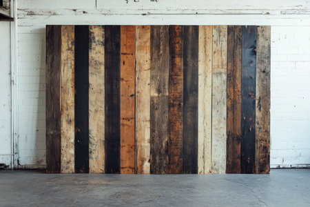 A large wooden backdrop made of reclaimed wood, with an industrial, raw aesthetic perfect for creative and artistic photography.の素材