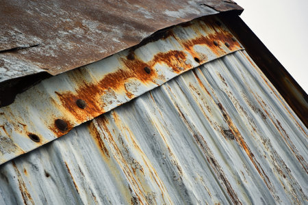 A weathered steel sheet with bold rust patches and deep scratches, offering a gritty, industrial texture.の素材
