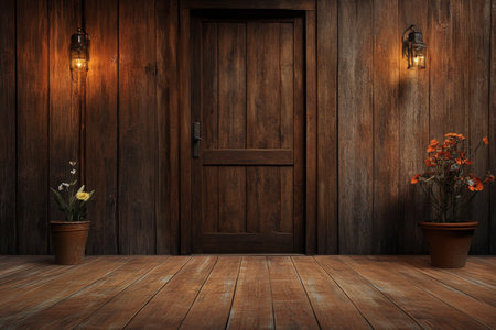 A warm oak wooden backdrop with a natural finish, exuding a cozy and welcoming vibe, perfect for home decor or branding purposes.の素材