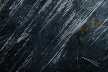 A scratched steel background with heavy wear and rust patches, adding a bold, industrial edge.の素材