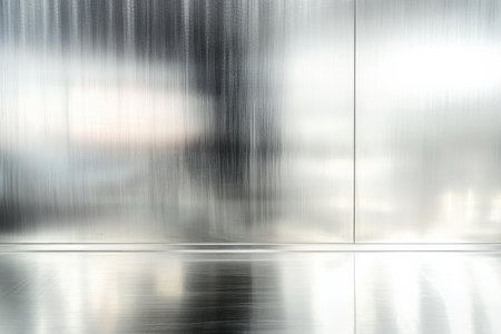 A polished aluminum surface with a bright, reflective finish, perfect for modern, clean design backdrops.の素材