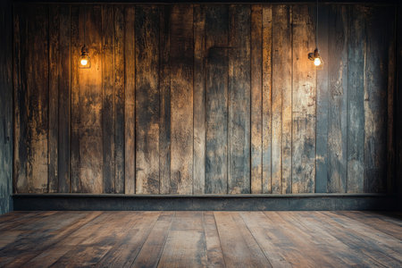 A vintage wooden backdrop, rich in texture, with distressed wood panels that evoke a timeless, rustic charm for a creative scene.の素材