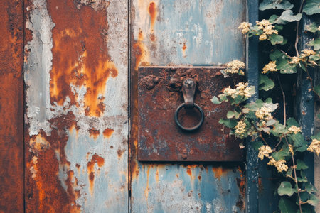 A weathered steel sheet with bold rust patches and deep scratches, offering a gritty, industrial texture.の素材