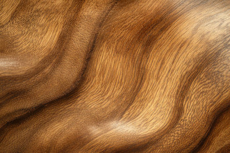 Wavy wooden texture, close-up of swirling grain patterns in rich warm tones, natural and organicの素材